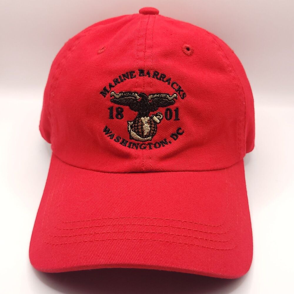 Marine Barracks Washington DC Hat Mens Adjustable Strapback Red Baseball Cap EUC